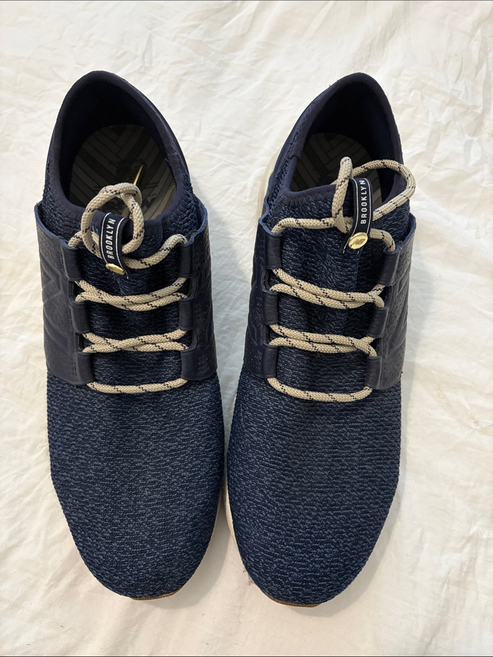 New Balance Navy Knit Sneakers with Cream Laces